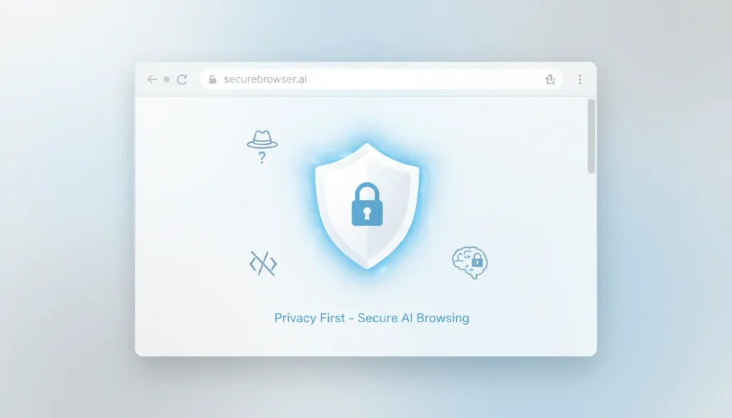 Privacy and security visuals showing browser shield lock and safe browsing icons.