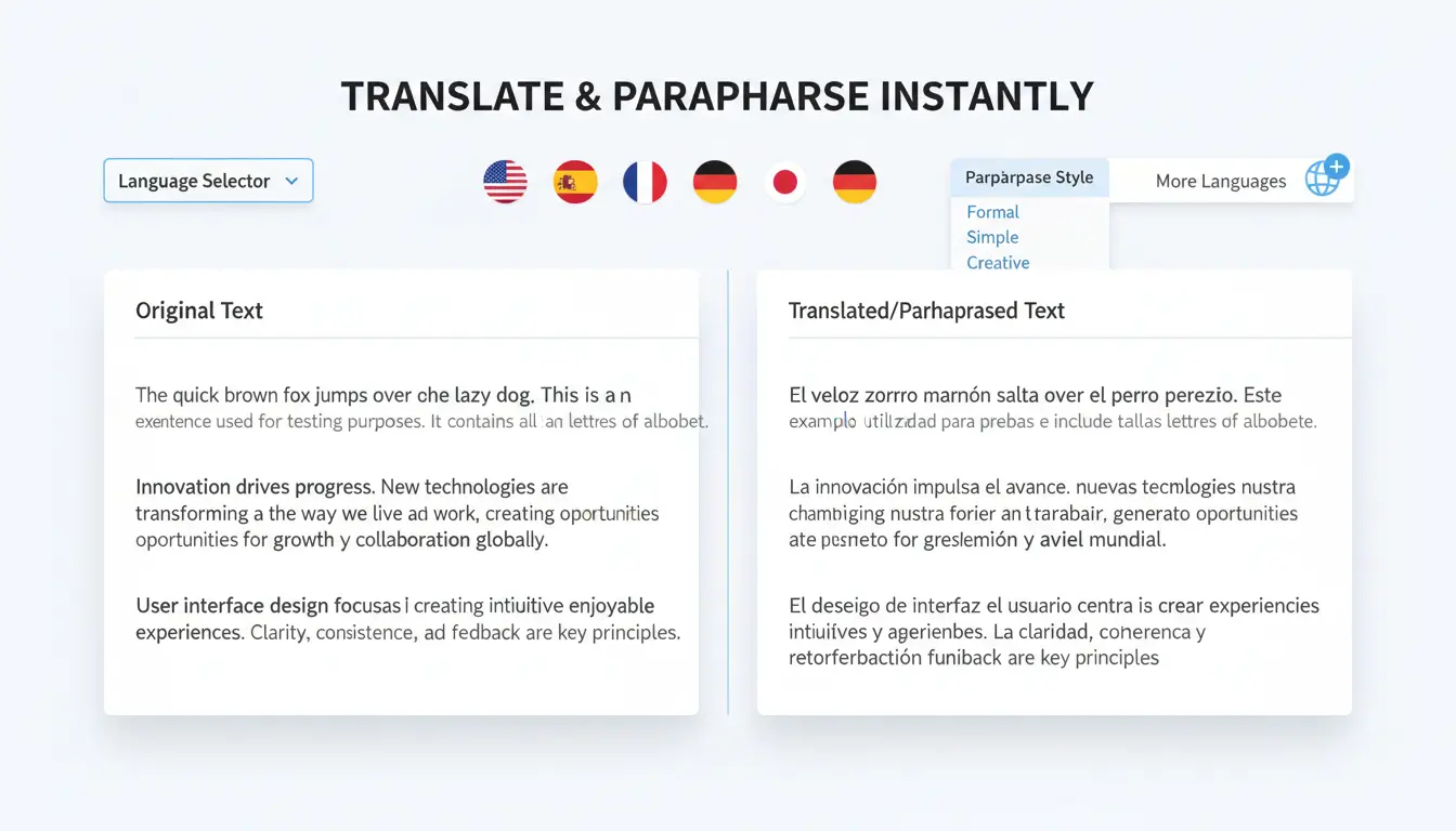 ChatGPT Atlas translation and paraphrasing tools showing side-by-side text
