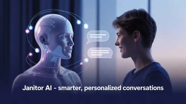 Janitor AI chatbot interacting naturally with a human user, showcasing personalized AI conversations and emotional understanding