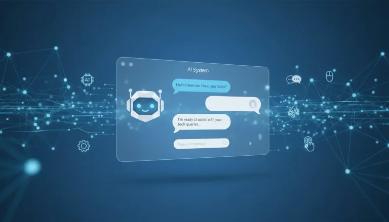 Illustration of Janitor AI system interface showing AI chatbot workflow and digital interaction