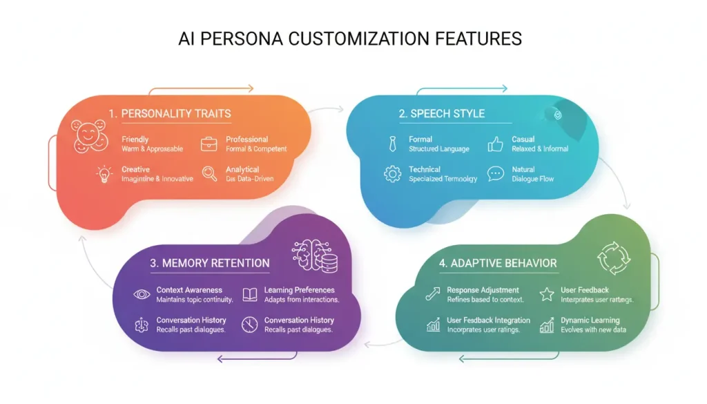 How the Janitor AI System Works | Simple Beginner Guide 3 Visual infographic of AI persona customization features